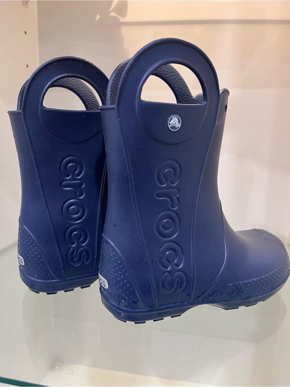 CROCS Kids Navy Rain & Snow Boot with Heel Handles size 1 like new